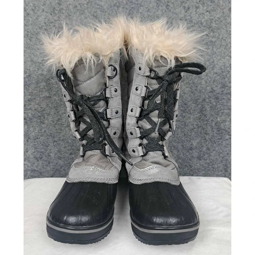 Sorel Women's Waterproof Snow Boots Gray Metallic Fur Lined Lace Up Size‎ 6